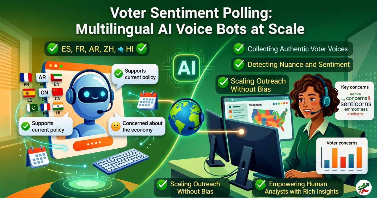 Political Campaigns: Voter Sentiment Polling using Multilingual AI Voice Bots 